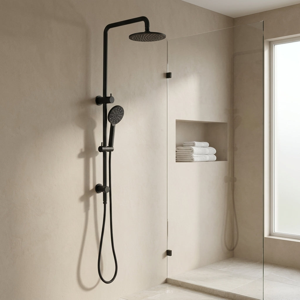 Solace Rain Shower Set in Noir Obsidian, installed