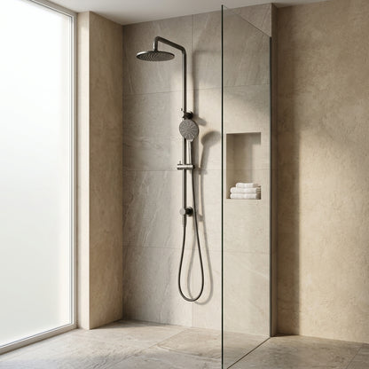 Solace Rain Shower Set in Forged Gunmetal, installed
