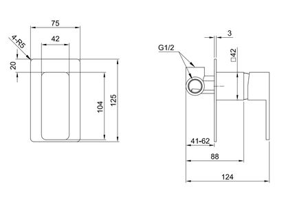 Solace Shower Wall Mixer specification drawing with dimensions