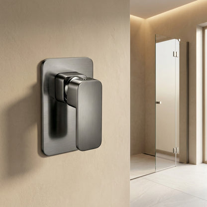 Solace Shower Wall Mixer in Forged Gunmetal, installed