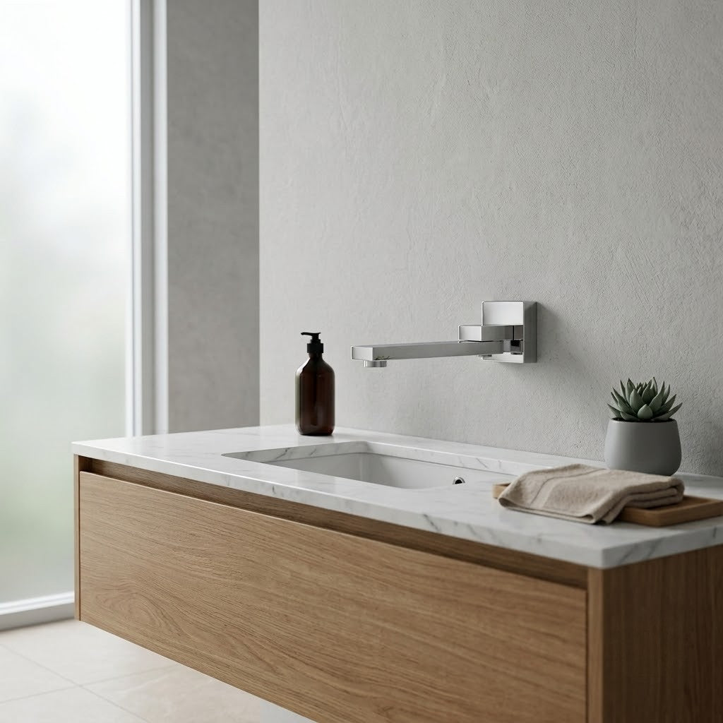 Syrin Swivel Bath Spout in Sterling Chrome, installed