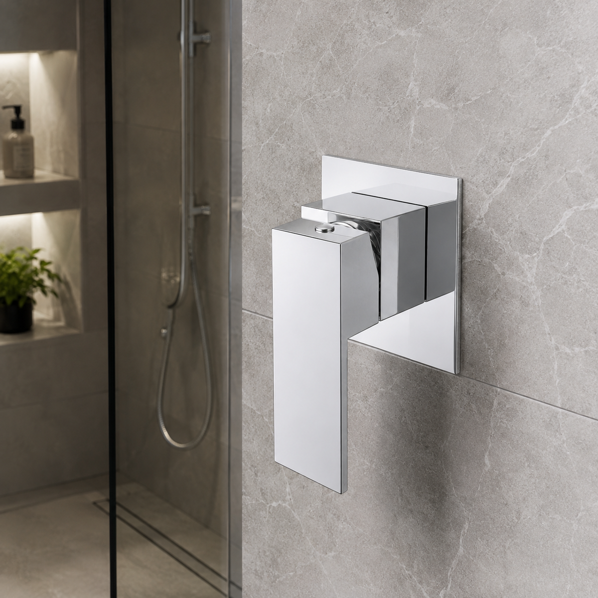 Syrin Wall Mixer in Sterling Chrome, installed