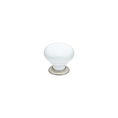 Momo Trianon Round Knob 35mm in White & Brushed Nickel