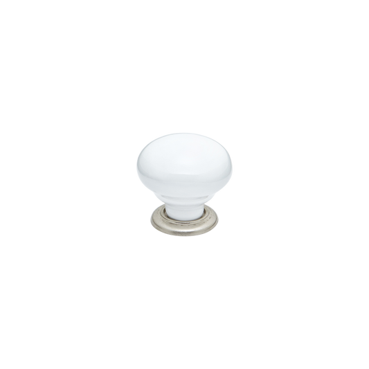 Momo Trianon Round Knob 35mm in White & Brushed Nickel