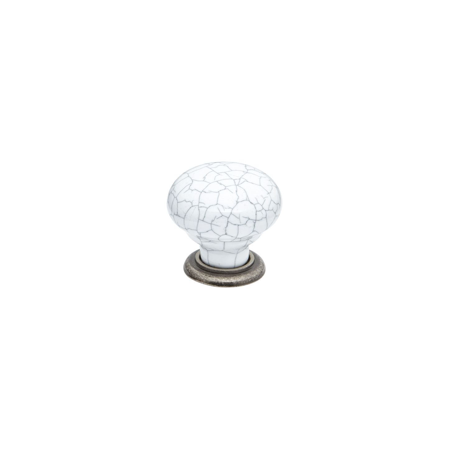 Momo Trianon Round Knob 35mm in White Crackle & Pewter