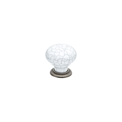 Momo Trianon Round Knob 35mm in White Crackle & Pewter