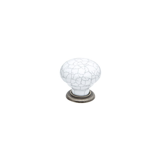 Momo Trianon Round Knob 35mm in White Crackle & Pewter