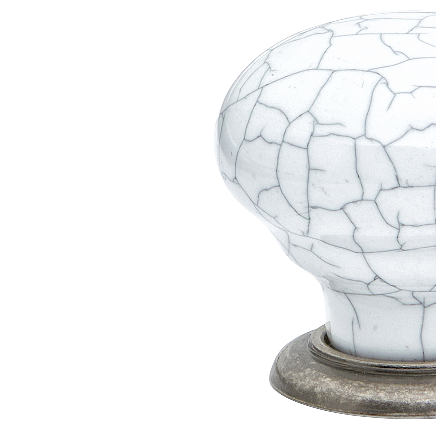 Momo Trianon Round Knob 35mm in White Crackle & Pewter (2)