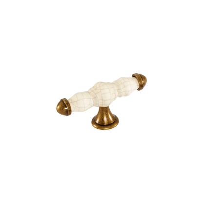 Momo Trianon T Knob 90mm in Cream Crackle & Antique Brass