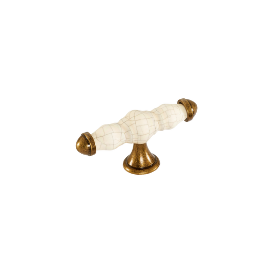 Momo Trianon T Knob 90mm in Cream Crackle & Antique Brass