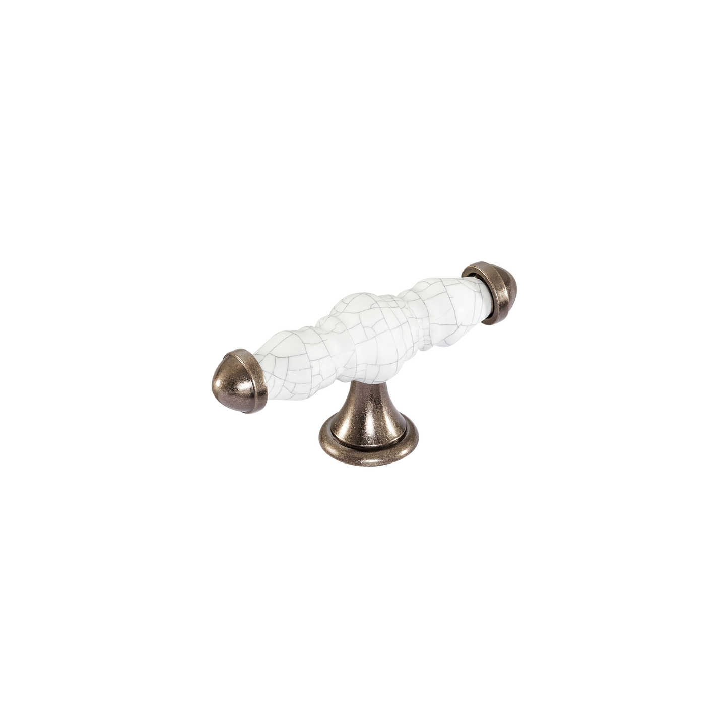 Momo Trianon T Knob 90mm in White Crackle & Pewter