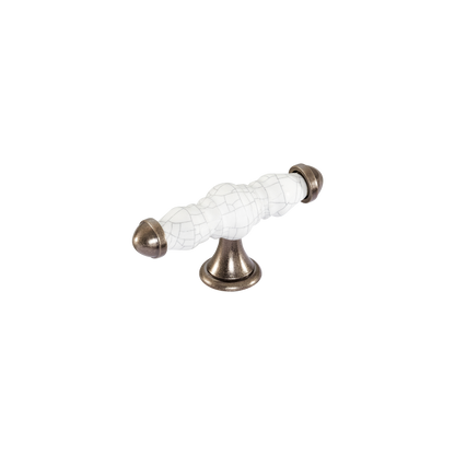 Momo Trianon T Knob 90mm in White Crackle & Pewter