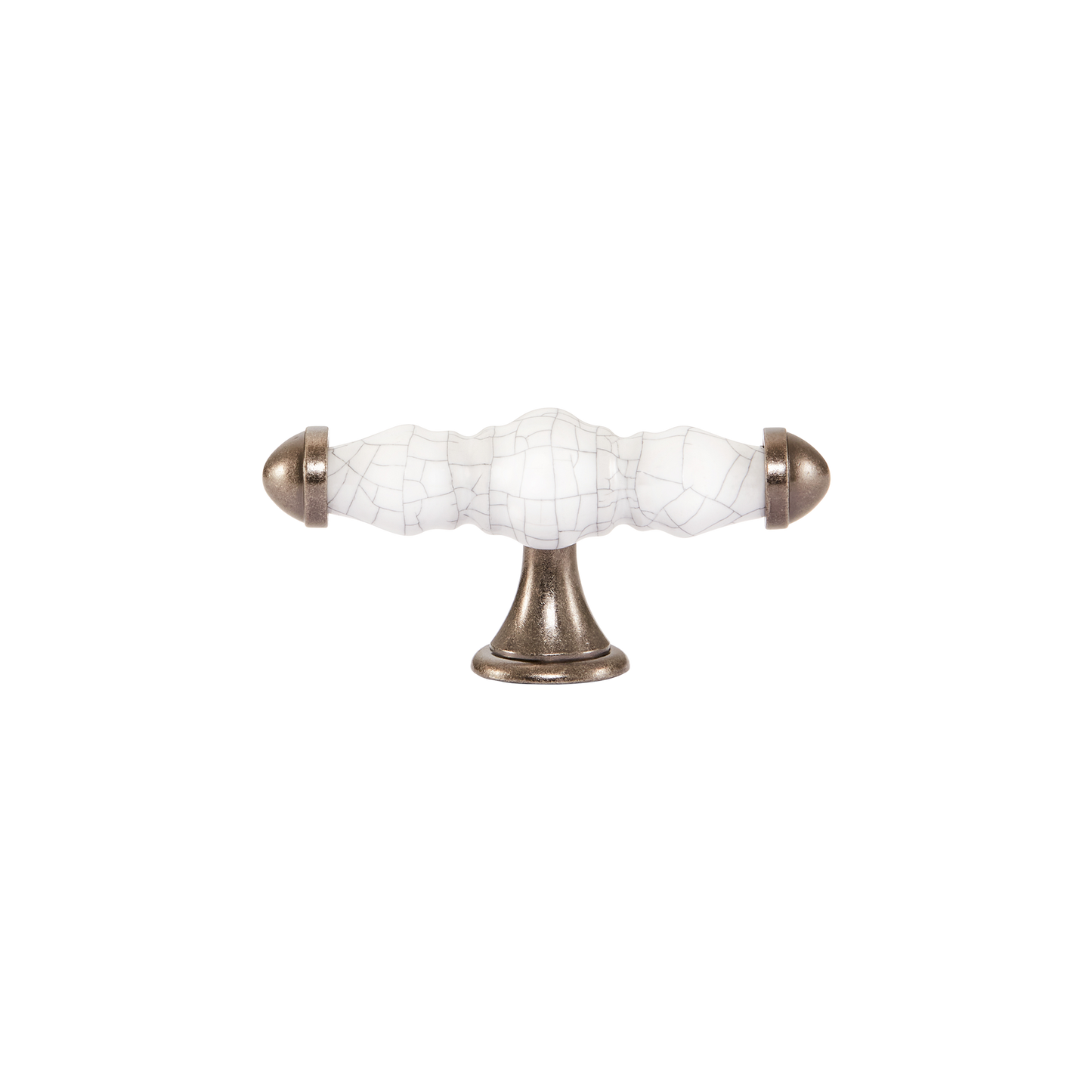 Momo Trianon T Knob 90mm in White Crackle & Pewter (1)