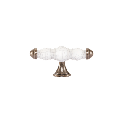 Momo Trianon T Knob 90mm in White Crackle & Pewter (1)