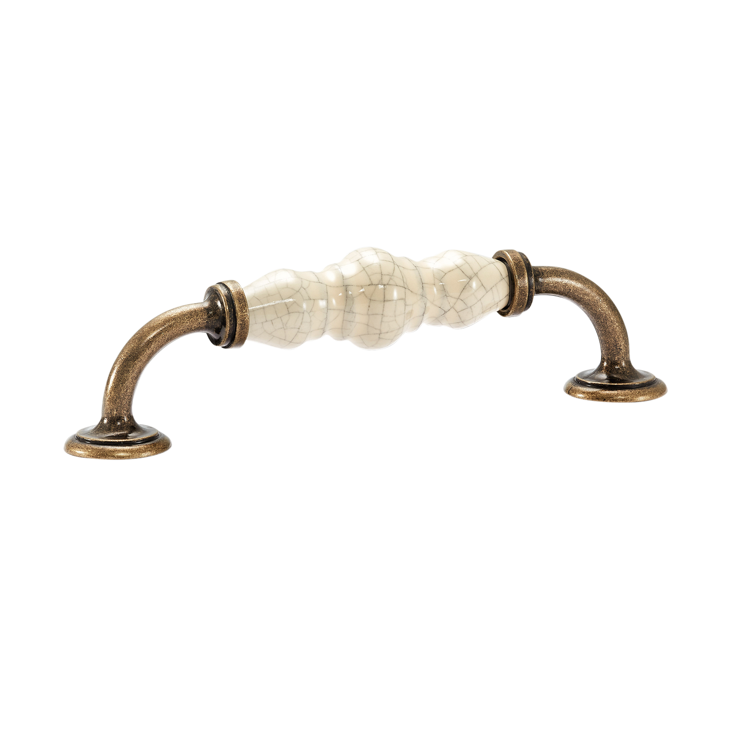 Momo Trianon D Handle 128mm In Cream Crackle & Antique Brass