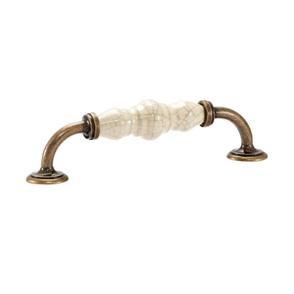 Momo Trianon D Handle 128mm In Cream Crackle & Antique Brass