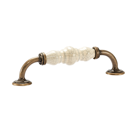Momo Trianon D Handle 128mm In Cream Crackle & Antique Brass