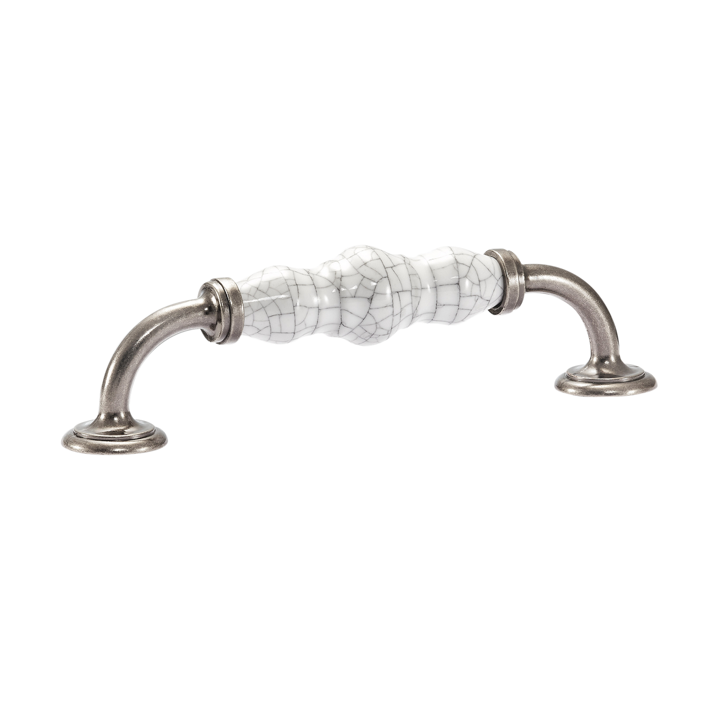 Momo Trianon D Handle 128mm In White Crackle & Pewter