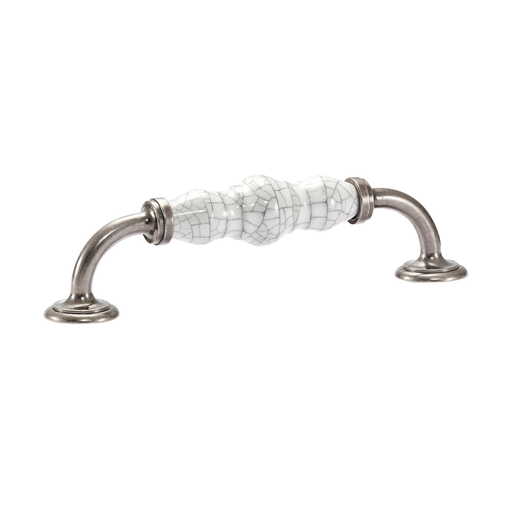 Momo Trianon D Handle 128mm In White Crackle & Pewter