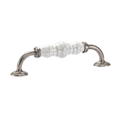 Momo Trianon D Handle 128mm In White Crackle & Pewter