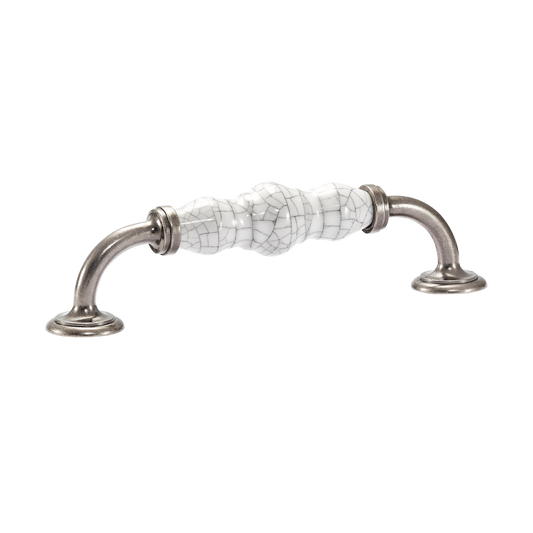 Momo Trianon D Handle 128mm In White Crackle & Pewter