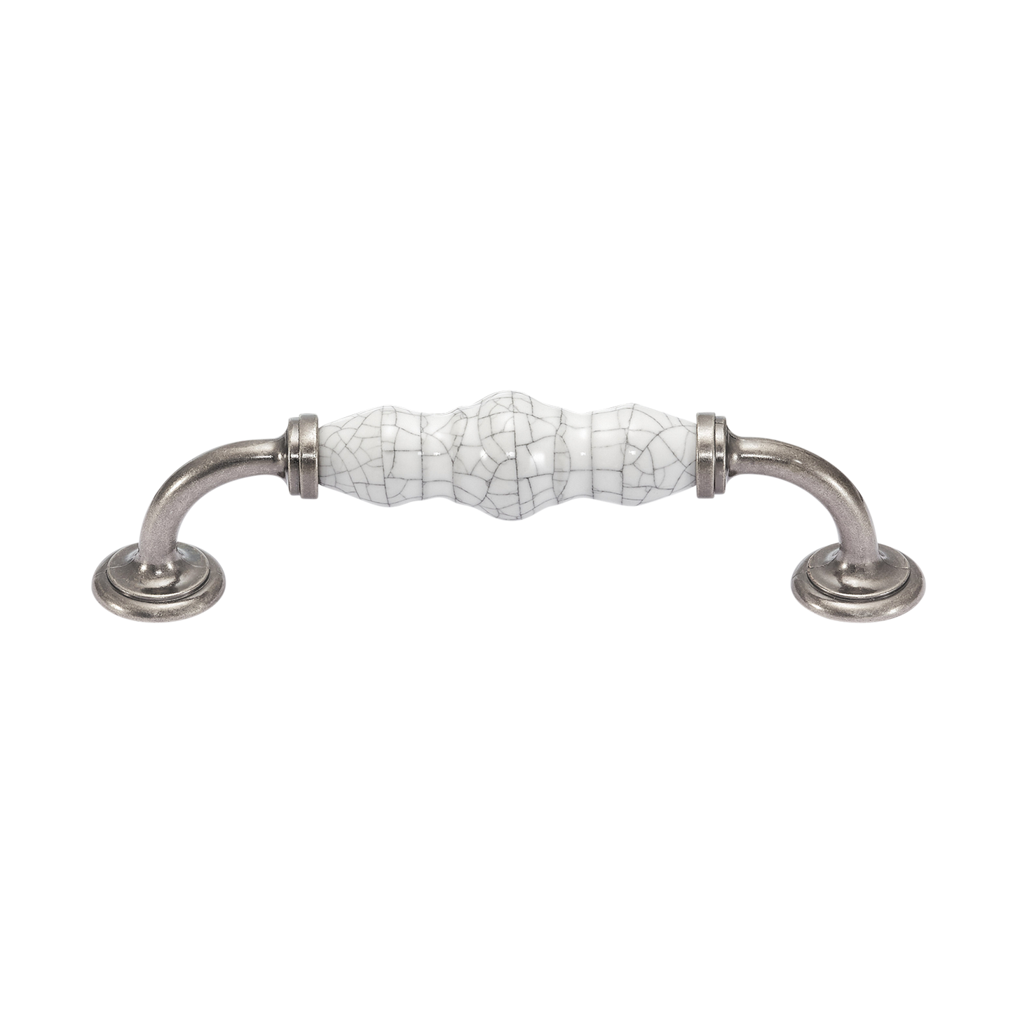 Momo Trianon D Handle 128mm In White Crackle & Pewter (1)