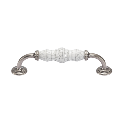 Momo Trianon D Handle 128mm In White Crackle & Pewter (1)