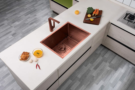 304 Stainless Steel Gold Hand-made Single Bowl Kitchen Sink(Round Edges)600*450*300mm