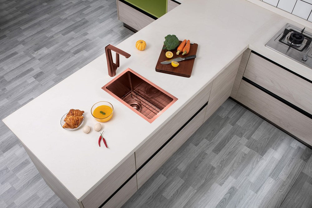 304 Stainless Steel Rose Gold Hand-made Single Bowl Kitchen Sink(Round Edges)250*450*215mm