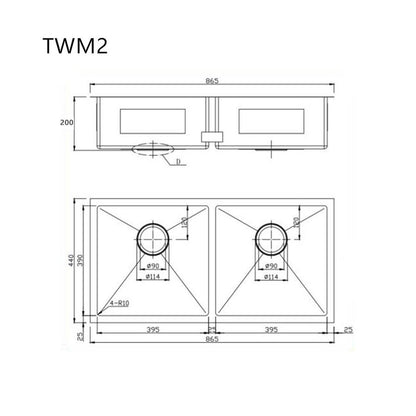 865*440*190mm Hand-made Double Kitchen Sink(Round Edges)