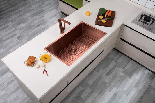 304 Stainless Steel Rose Gold Hand-made Single Bowl Kitchen Sink(Round Edges) 762*457*254mm