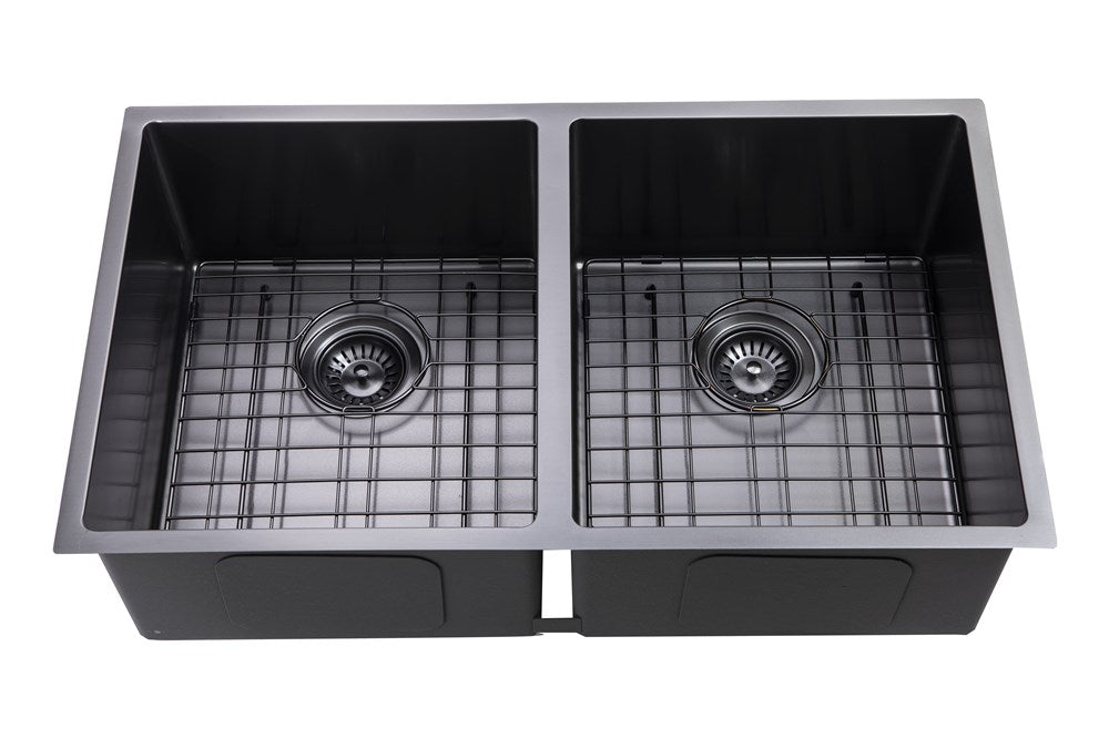 304 Stainless Steel Black Hand-made Double Bowl Kitchen Sink 820*457*230mm