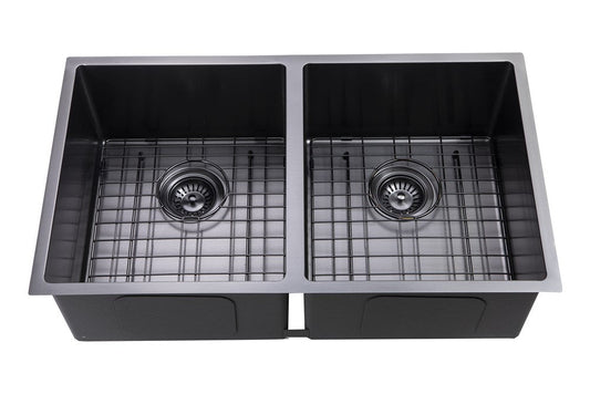 304 Stainless Steel Black Hand-made Double Bowl Kitchen Sink 820*457*230mm