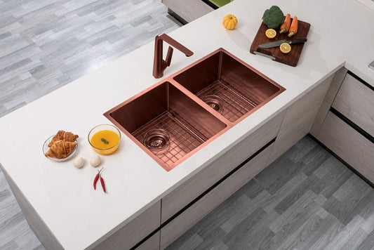 304 Stainless Steel Rose Gold Hand-made Double Bowl Kitchen Sink 820*457*230mm