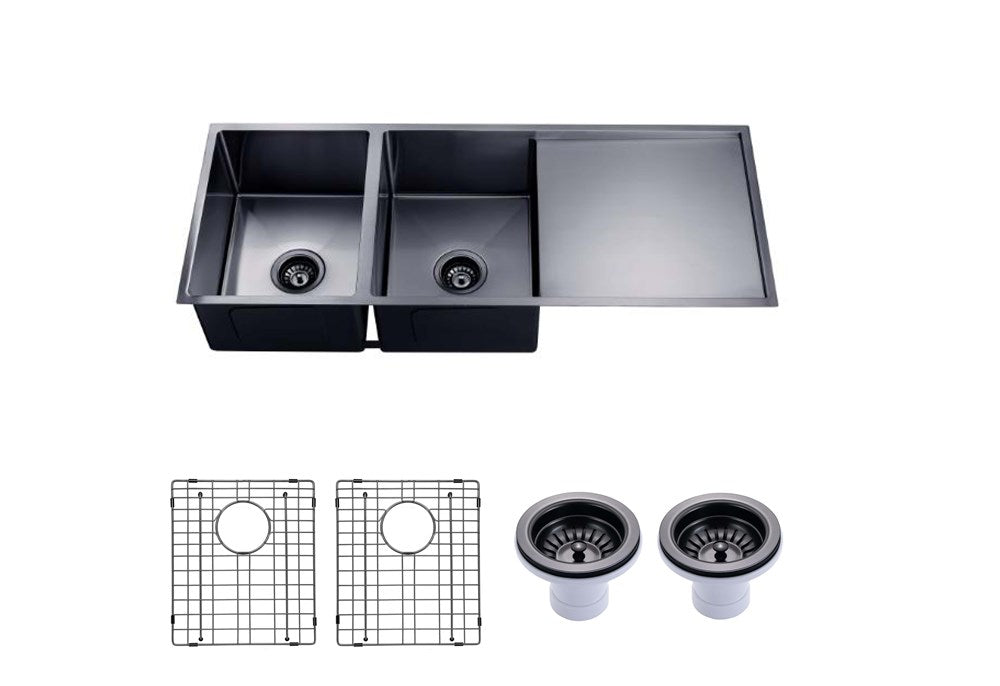 304 Stainless Steel Hand-made Black Double Bowl Kitchen Sink(Round Edges) 1160*460*230mm(with Drainer)