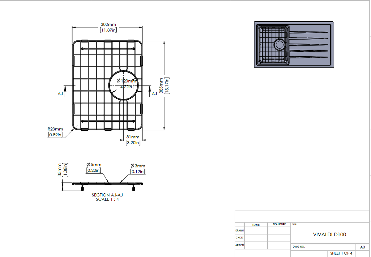 Stainless Steel Chrome Sink Grid For Vivaldi D100