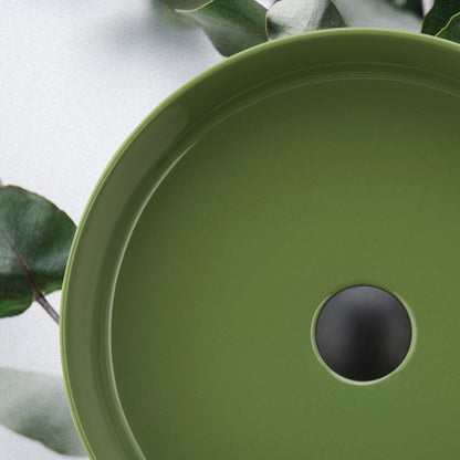 Terzofoco Olive Green Short Circular Counter Top Basin