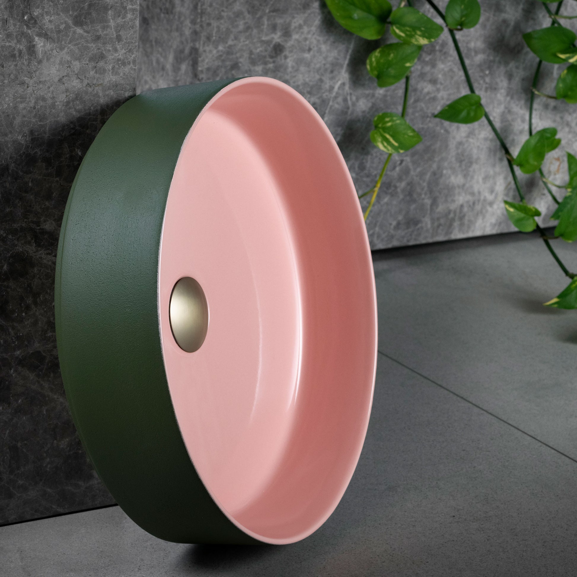 Terzofoco Olive and Salmon Short Circular Counter Top Basin
