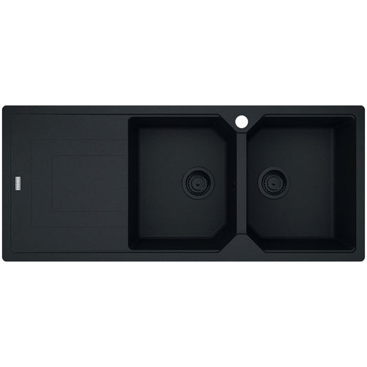 Franke Urban Fragranite Matte Black Topmount Double Bowl Sink with Left Hand Drainer