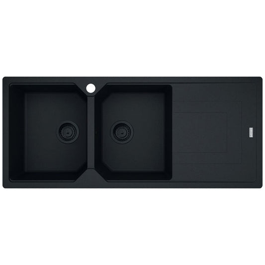 Franke Urban Fragranite Matte Black Topmount Double Bowl Sink with Right Hand Drainer