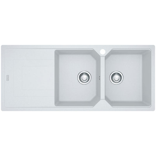 Franke Urban Fragranite Polar White Topmount Double Bowl Sink with Left Hand Drainer