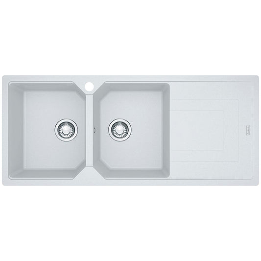 Franke Urban Fragranite Polar White Topmount Double Bowl Sink with Right Hand Drainer