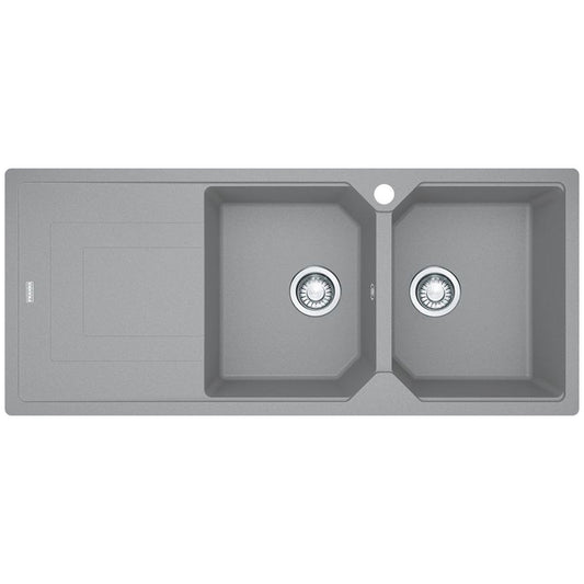 Franke Urban Fragranite Stone Grey Topmount Double Bowl Sink with Left Hand Drainer