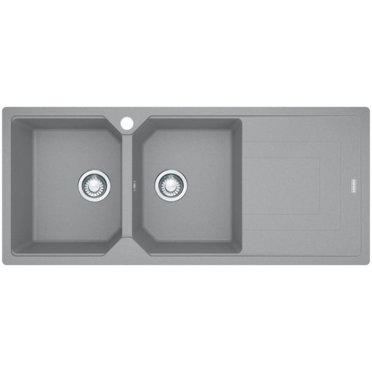 Franke Urban Fragranite Stone Grey Topmount Double Bowl Sink with Right Hand Drainer