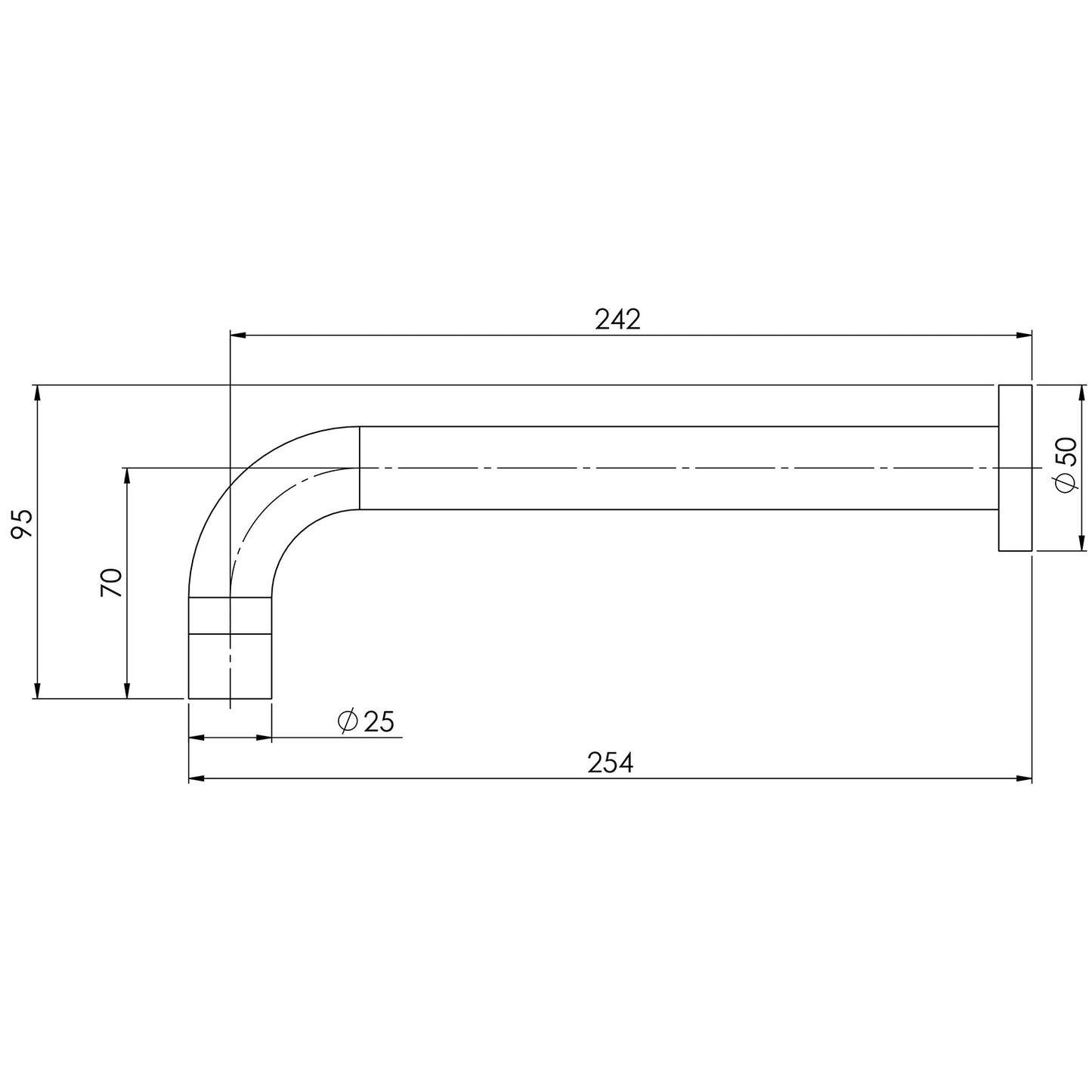 Vivid Wall Bath Outlet 250mm Curved