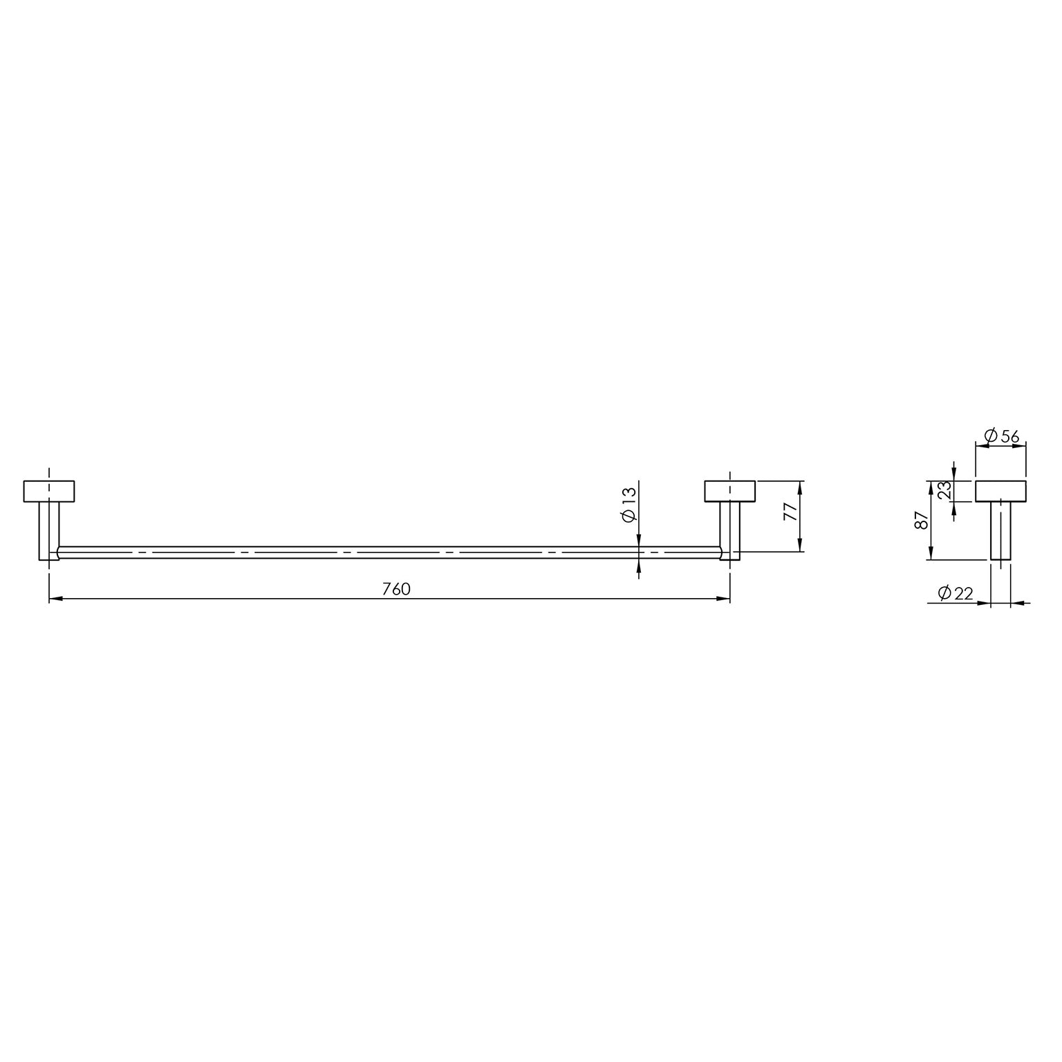 Vivid Single Towel Rail 760mm
