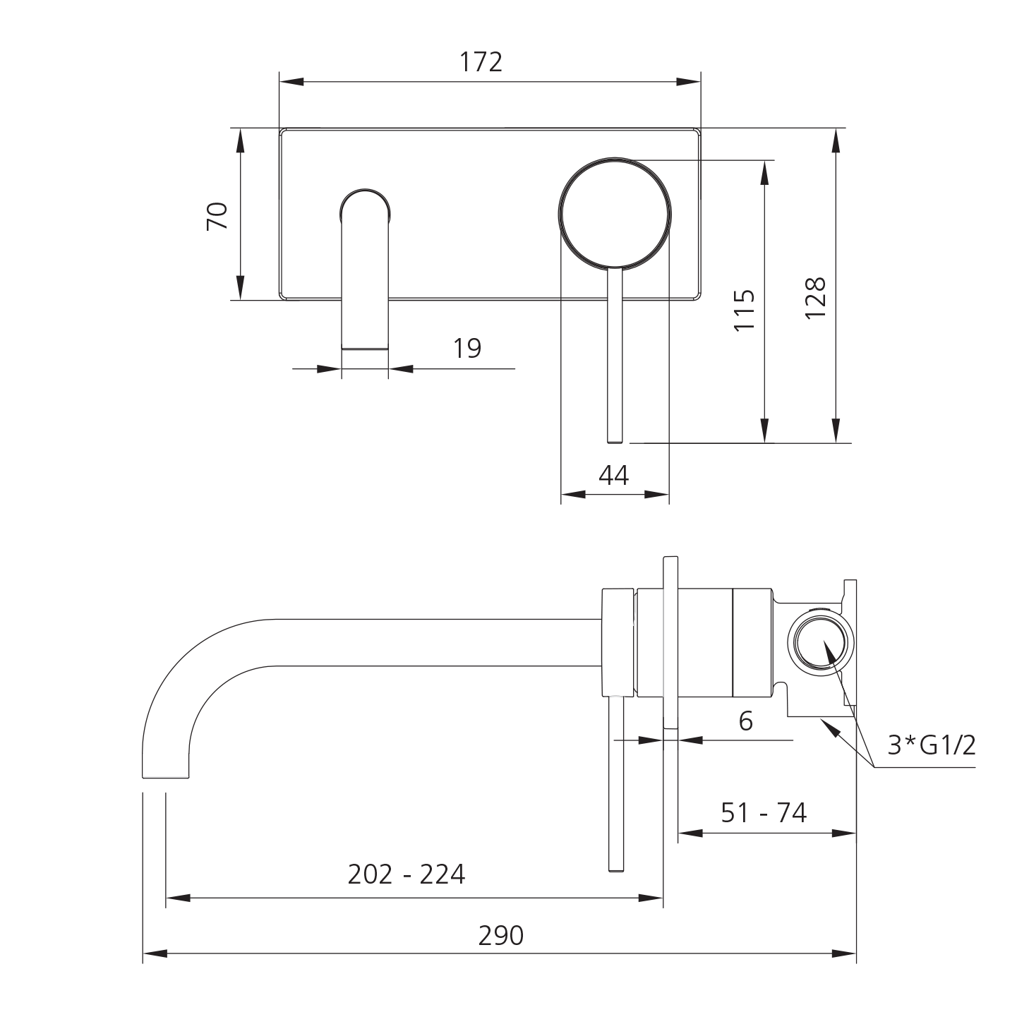 Venice Curved Wall Mixer Set - Trim Kit Only