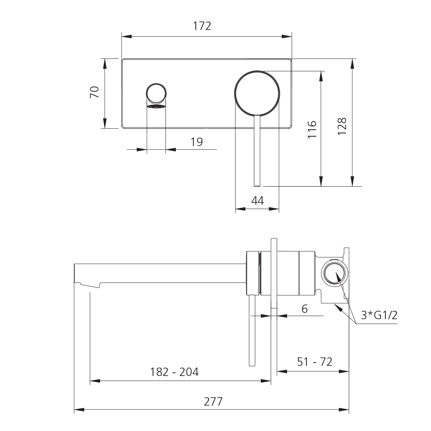 Venice Straight Wall Mixer Set