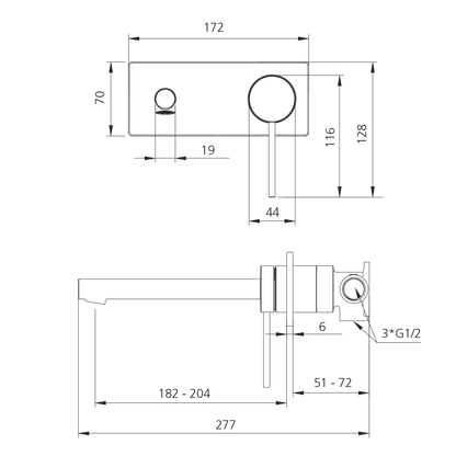 Venice Straight Wall Mixer Set - Trim Kit Only