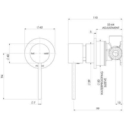 Vivid Slimline SwitchMix Shower / Wall Mixer 60mm Backplate